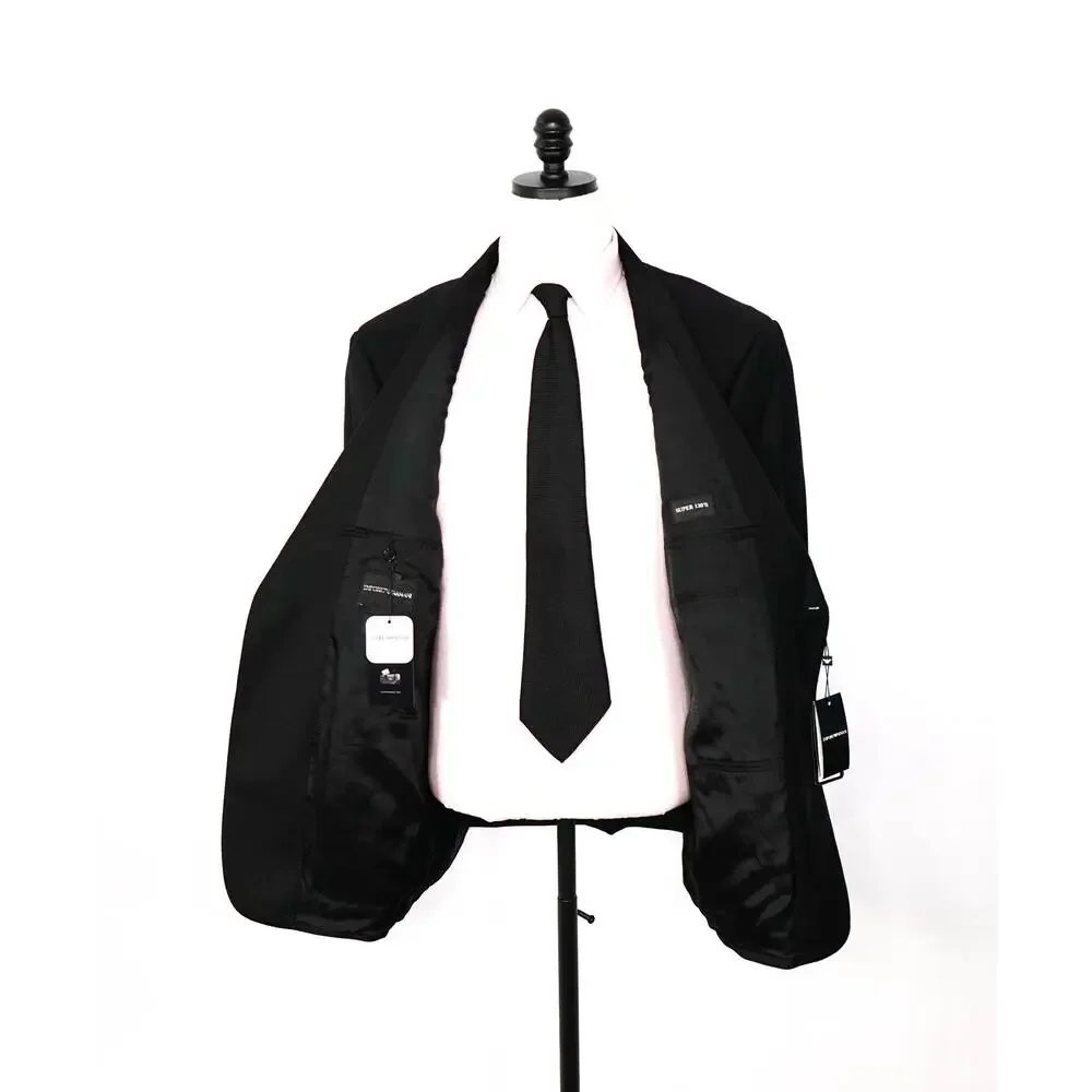 $1,495 EMPORIO ARMANI - Solid Black 130's Wool Blazer - 48R